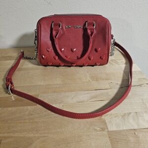 Betsey Johnson Crimson Red Barrel Crossbody Red Heart Stud Accents Read Descript